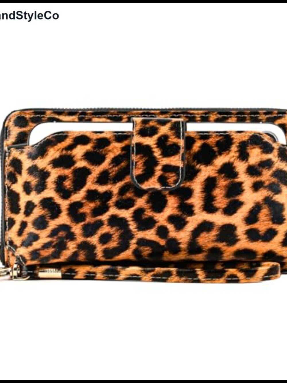 Faux Leather Wristlet Wallet with Phone Holder, Zip Closure